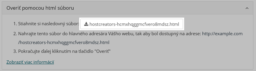 Overenie domény pomocou html súboru