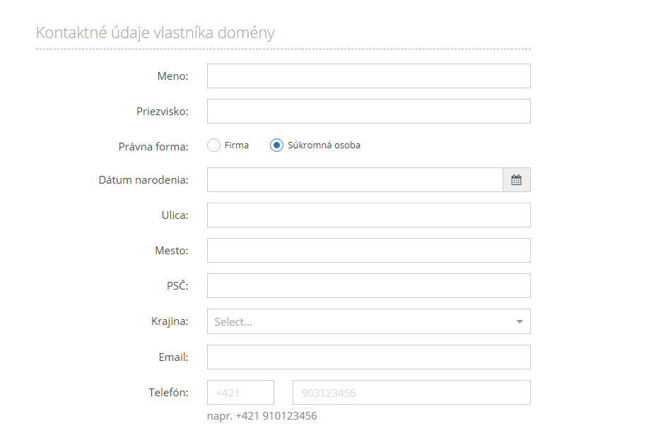 Kontaktné údaje vlastníka domény