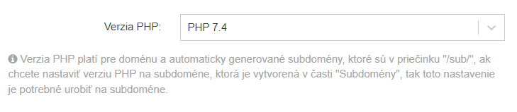Nastavenie php verzie