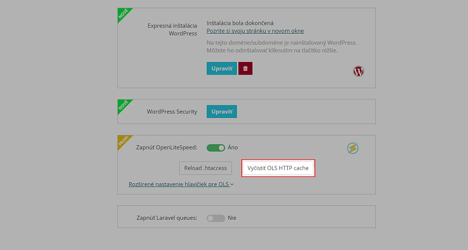 Ako vyčistiť OpenLiteSpeed HTTP Cache