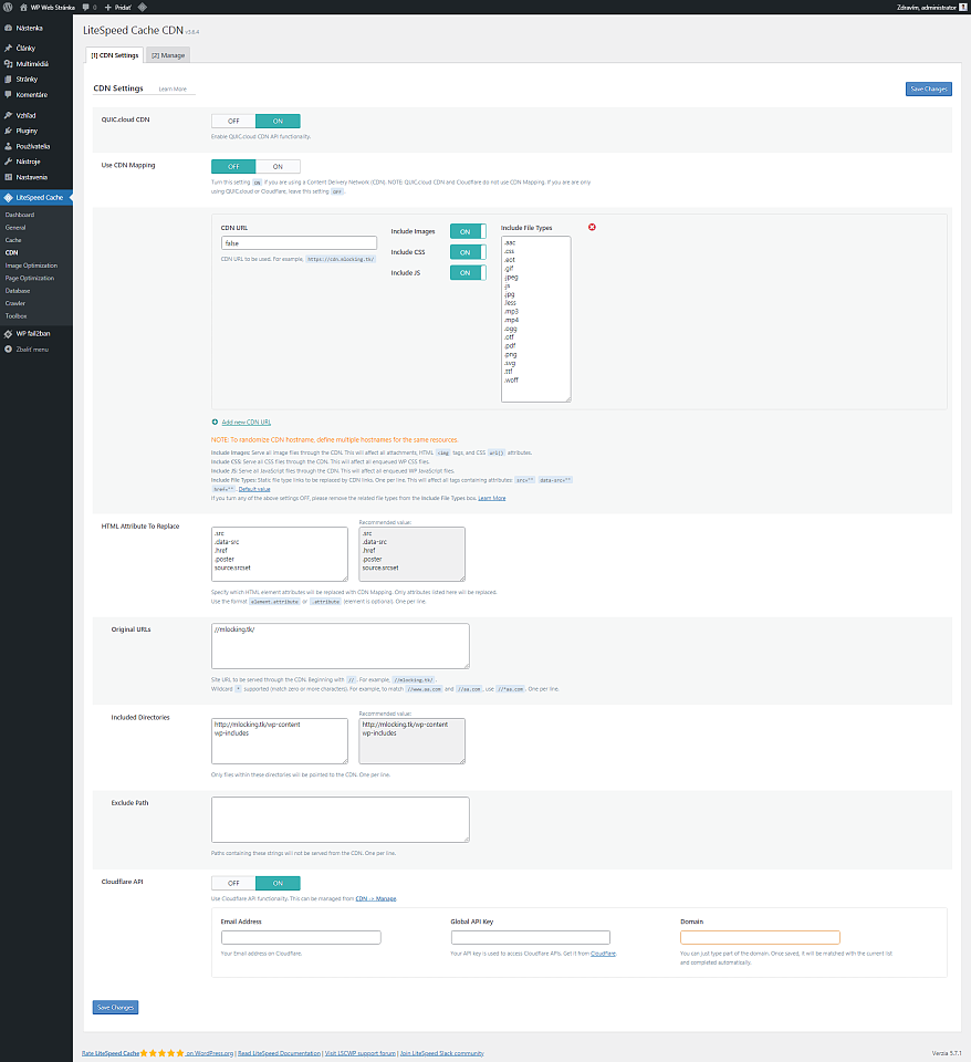 SDN nastavenia LiteSpeed Cache pluginu