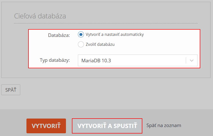 Automatické vytvorenie databázy