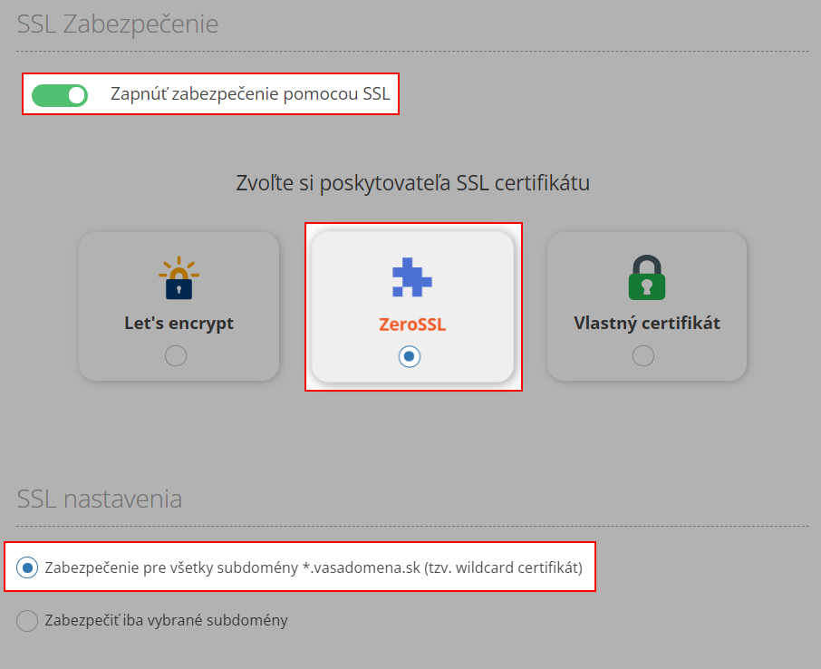 Automatický SSL certifikát ZeroSSL pre všetky subdomény