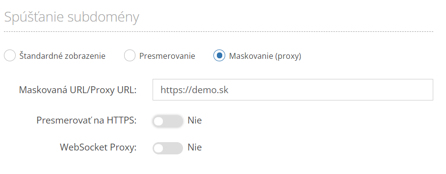 Maskované presmerovanie obsahu na subdoméne