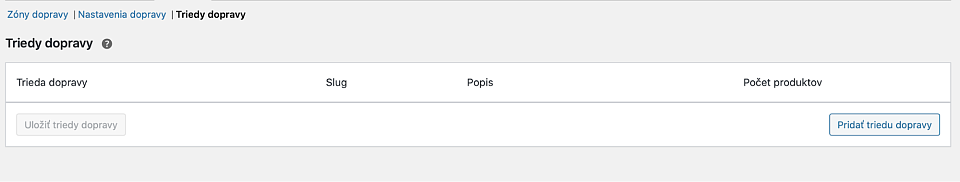 Triedy dopravy vo WooCommerce