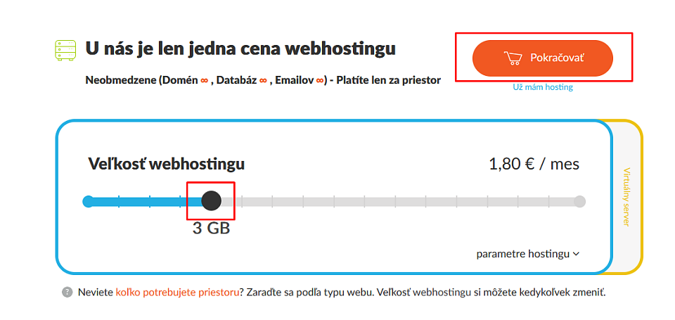 Výber veľkosti hostingového balíka