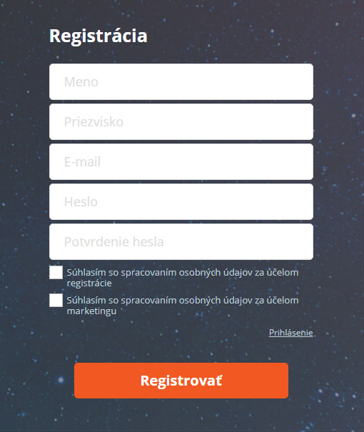 Registrácia prostredníctvom e-mailovej adresy
