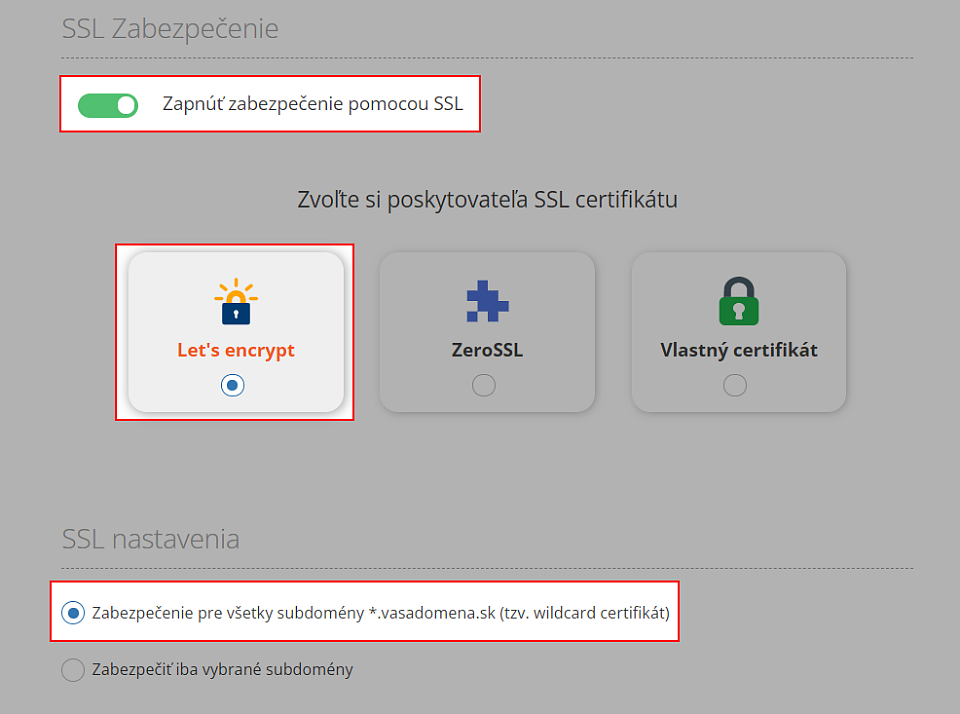 Automatický SSL certifikát Let's Encrypt pre všetky subdomény