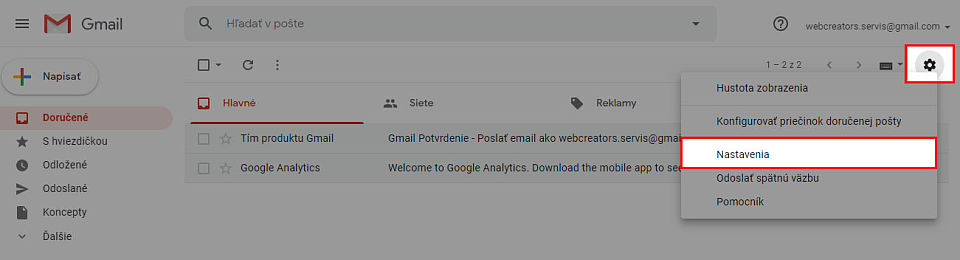 Prepojenie účtu v Gmail