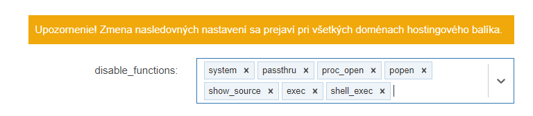 Zmena nastavení disable_functions