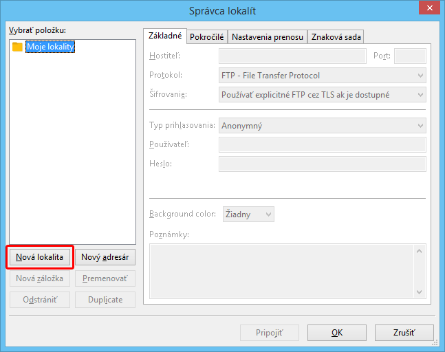 Nová FTP lokalita