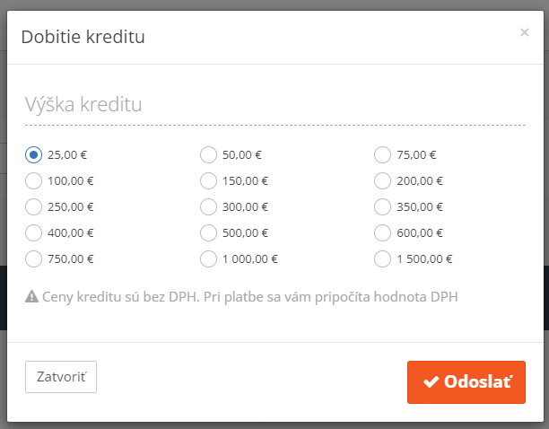 Výber výšky kreditu