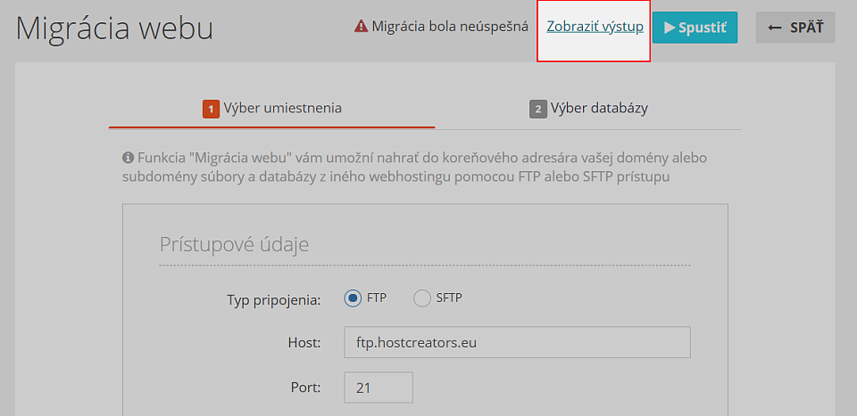 Zobraziť výstup z migrácie webu